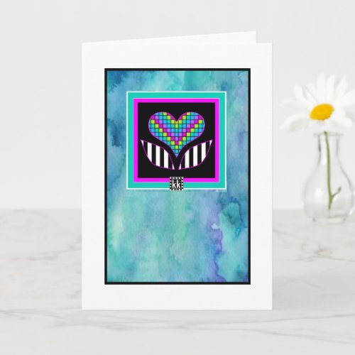 Peaceful Multi_color Plaid Heart Flower card