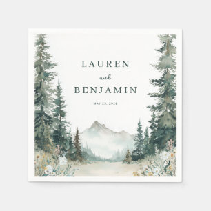 Peaceful Muted Watercolor Mountain Landscape Napkins
