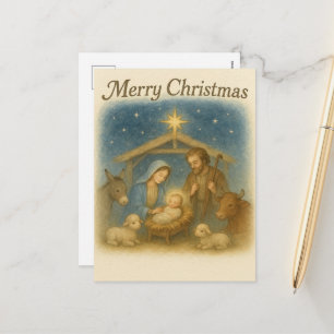 Peaceful Nativity Scene Christmas Holy Family Holiday Postcard