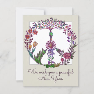 Peaceful New Year Floral Peace Sign Personalized Card