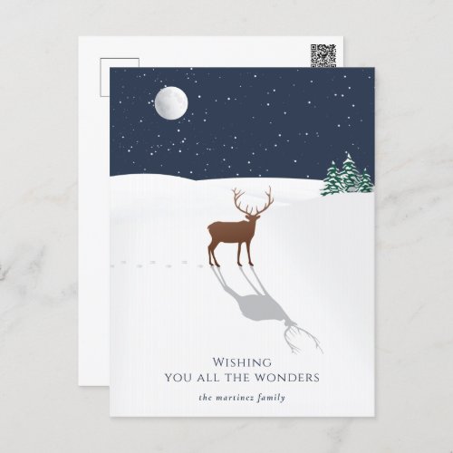 Peaceful Night Christmas Wonders Deer Stars Navy Holiday Postcard