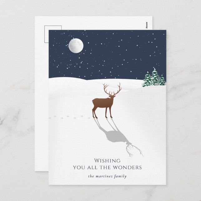 Peaceful Night Christmas Wonders Deer Stars Navy Holiday Postcard (Front/Back)