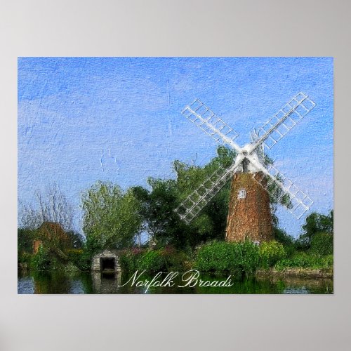 Peaceful Norfolk broads windmill oil painting Poster