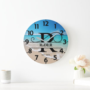 Peaceful Ocean Front R Monogram Large Clock
