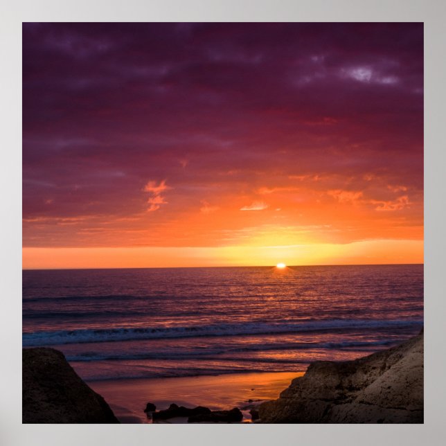 Peaceful Ocean Sunset in Faro District, Portugal Poster (Front)