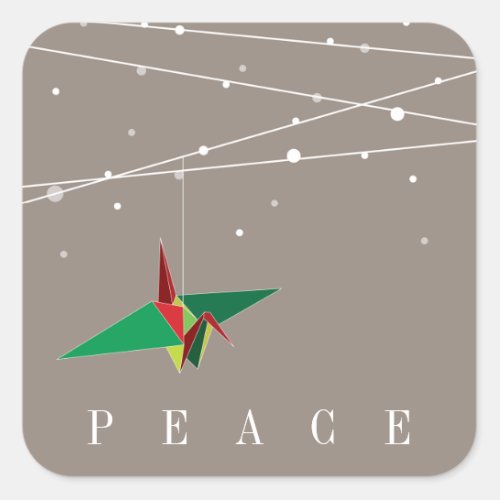 Peaceful Origami Paper Crane Fairy Lights Holiday Square Sticker