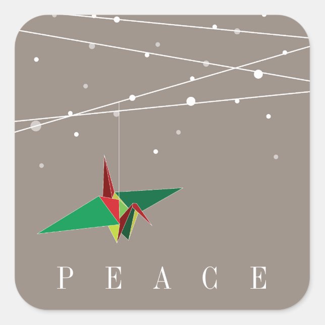 Peaceful Origami Paper Crane Fairy Lights Holiday Square Sticker (Front)