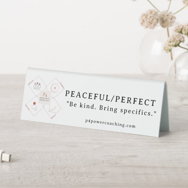 Peaceful/Perfect Plastic Desk Plaque Table Tent (In SItu (Table))