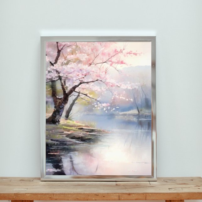 Peaceful Pink Cherry Blossoms by the Water Photo Print (Creator Uploaded)
