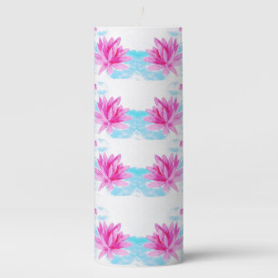 Peaceful Pink Lotus Flower Painting Pillar Candle