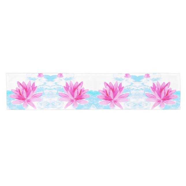 Peaceful Pink Lotus Flower Painting Short Table Runner (Horizontal)