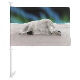 Peaceful Polar Bear Arctic Nature Illustration Car Flag