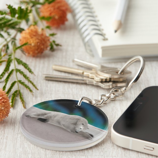 Peaceful Polar Bear Arctic Nature Illustration Keychain (Front Right)