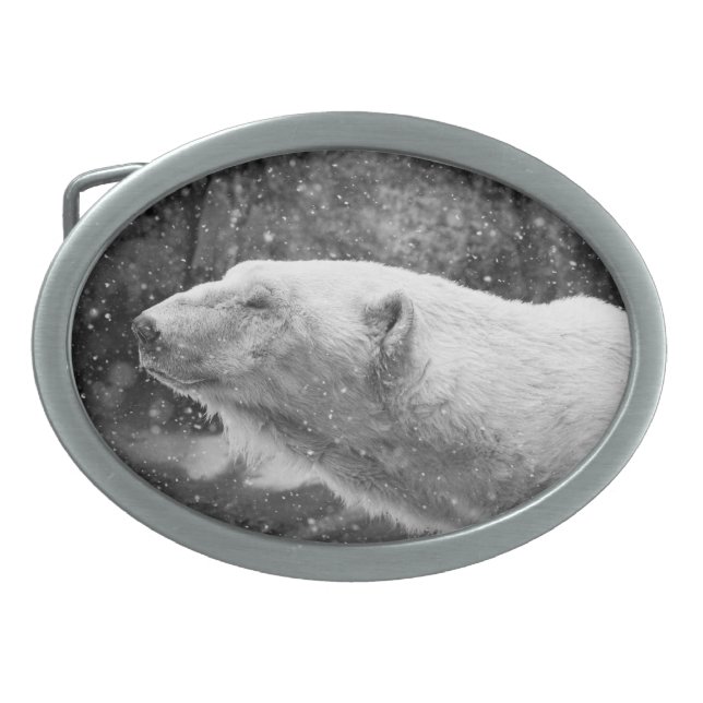 Peaceful Polar Bear Oval Belt Buckle (Front)