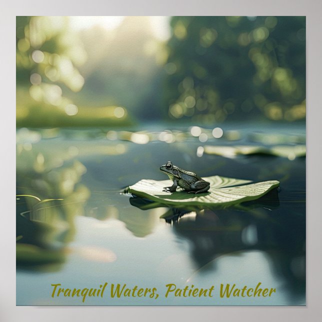 Peaceful Pond Life: Frog on Lily Pad Poster (Front)