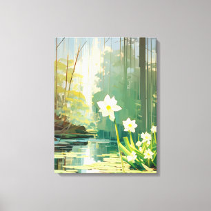 Peaceful Pond with White Daffodils Canvas Print
