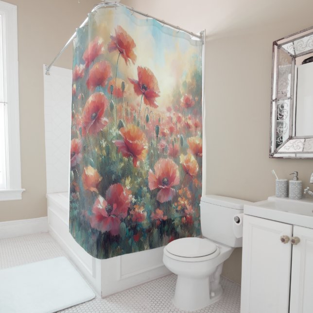 Peaceful Poppy Meadow Shower Curtain (In Situ)