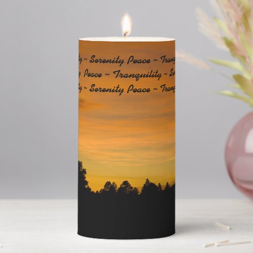 Peaceful Prairie Hills Silhouette Sunset Photo Pillar Candle