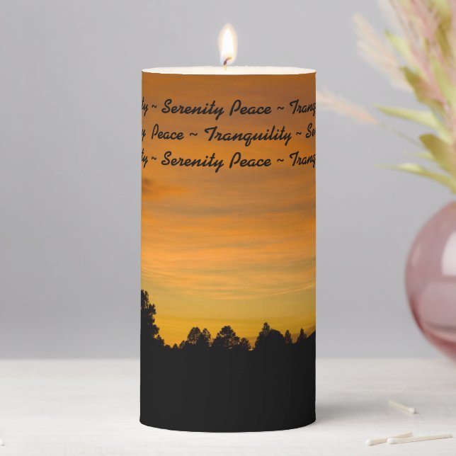 Peaceful Prairie Hills Silhouette Sunset Photo Pillar Candle (In Situ)