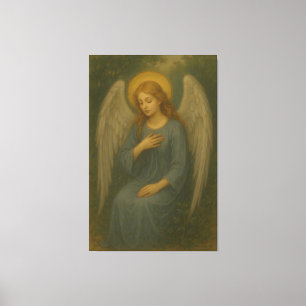 Peaceful Prayer Angel – Golden Halo White Wing Gua Canvas Print