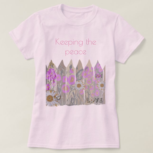 Peaceful, Pretty Floral Garden Fence  T-Shirt (Design Front)