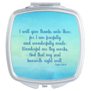 Peaceful Psalm 139:14 Encouraging Bible Verse Compact Mirror