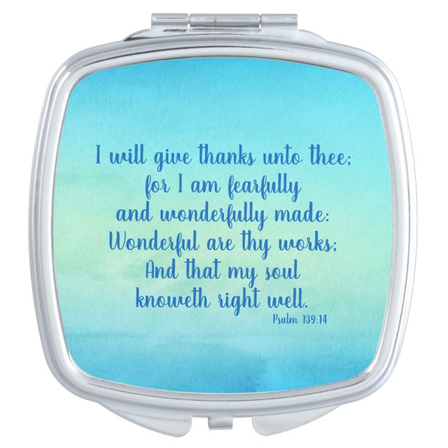 Peaceful Psalm 139:14 Encouraging Bible Verse Compact Mirror (Front)