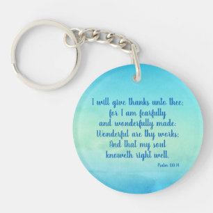 Peaceful Psalm 139:14 Encouraging Bible Verse Keychain