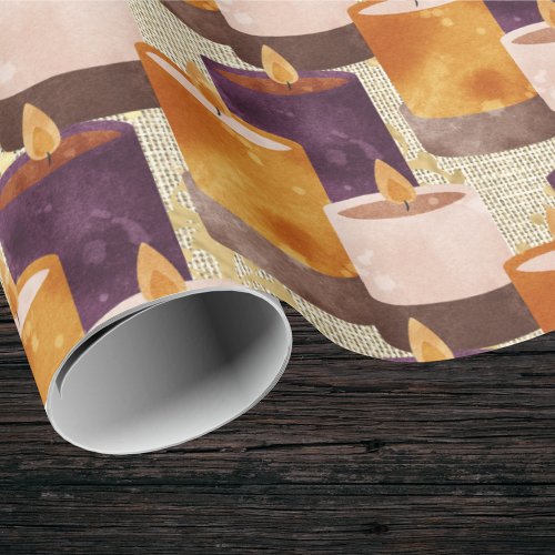 Peaceful Purple and Gold Spa Candles Pattern Wrapping Paper