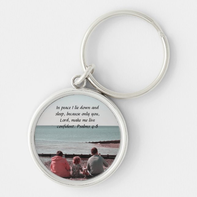 Peaceful Rest - Psalm 4:8 Inspirational Design Keychain (Front)