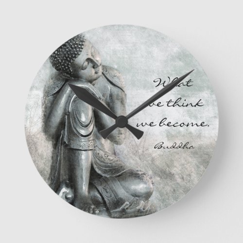 Peaceful Resting Silver Buddha With Wise Quote Round Clock