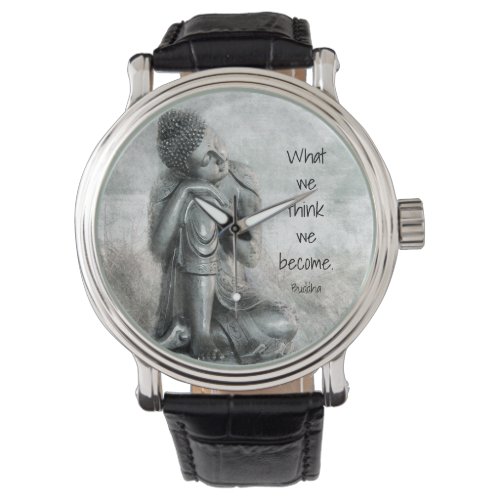 Peaceful Resting Silver Buddha With Wise Quote Watch