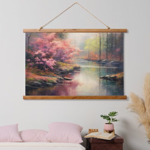 Peaceful River in Fall Japanese Forest Fine Art Hanging Tapestry