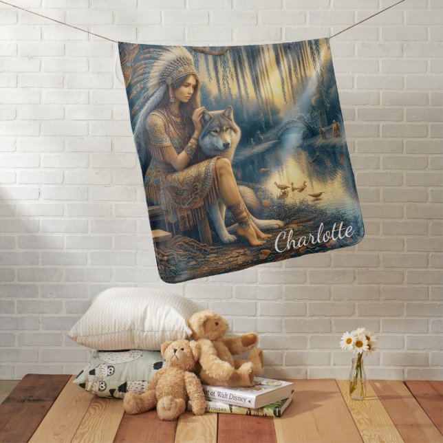 Peaceful river moment with a wolf baby blanket (In Situ)