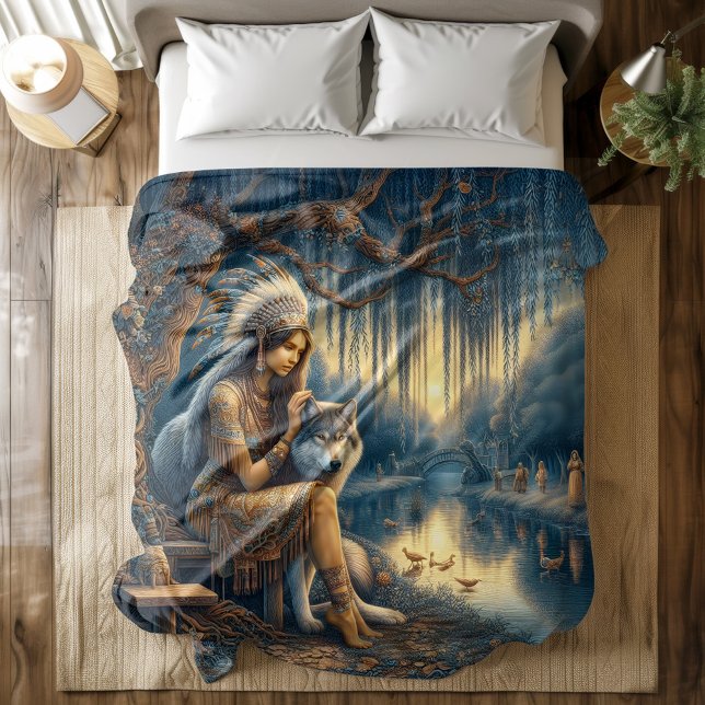 Peaceful river moment with a wolf duvet cover (Creator Uploaded)