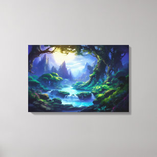 Peaceful River under Moonlight - Fantasy Art Canvas Print