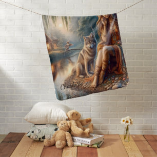 Peaceful riverside with a wolf friend baby blanket