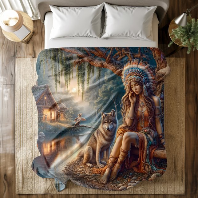 Peaceful riverside with a wolf friend duvet cover (Creator Uploaded)