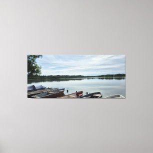 Peaceful Rowboats on Calm Lake Serene Nature Photo Canvas Print