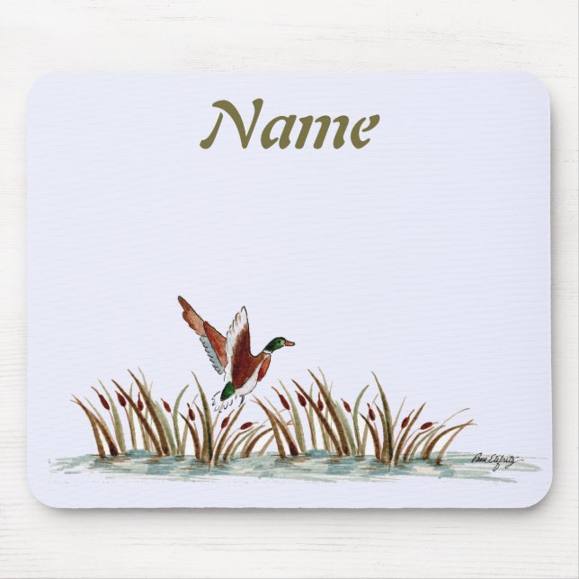 Peaceful Scene Mallard Duck Over Cattails  Mouse Pad (Front)