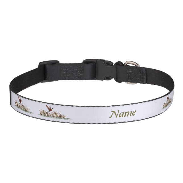 Peaceful Scene Mallard Duck Over Cattails   Pet Collar (Front)