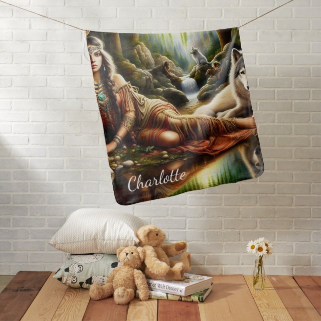 Peaceful scene: Native Indian and wolf Baby Blanket (In Situ)