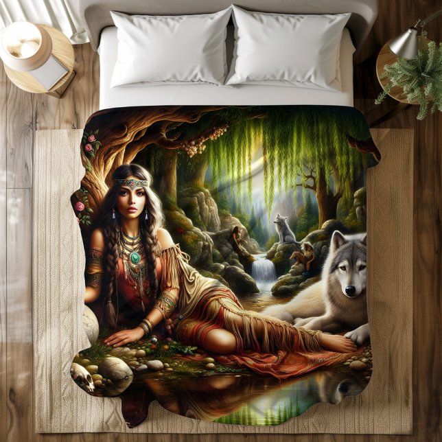 Peaceful scene: Native Indian and wolf Duvet Cover (Creator Uploaded)