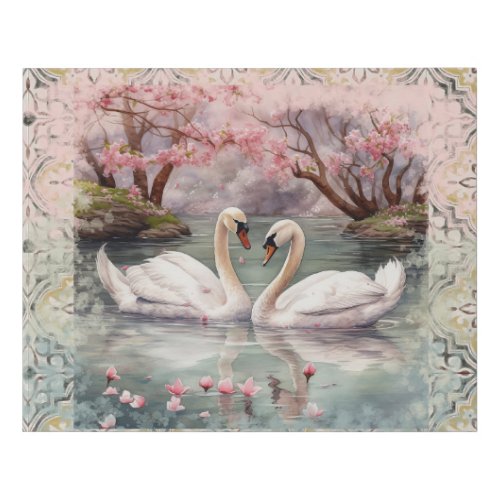 Peaceful Scene Swans on Lake _ Teal Blush Wall Art