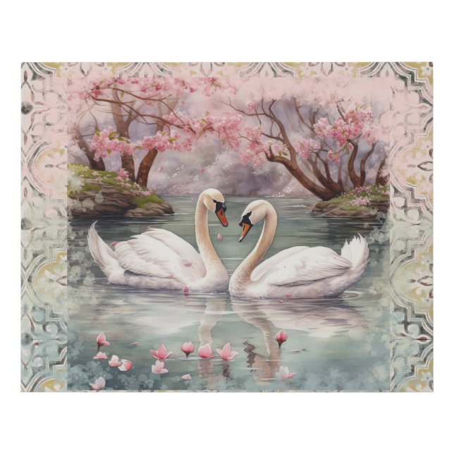 Peaceful Scene Swans on Lake - Teal Blush Wall Art (Front)