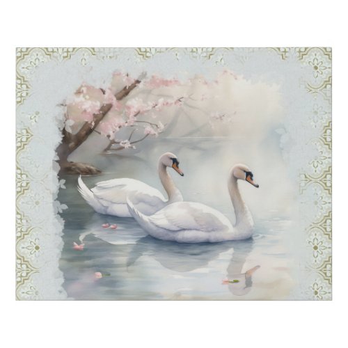 Peaceful Scene Swans on Lake _ Teal Tan Wall Art