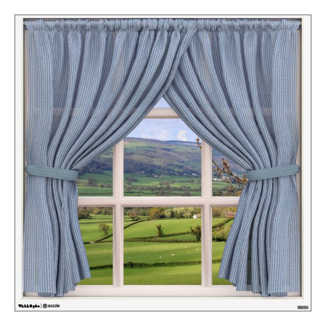 Peaceful Scenery Window View: Green Valley Wall Decal (Front)