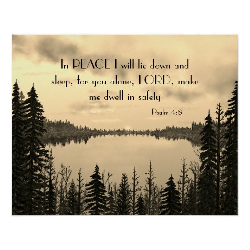 Peaceful Scripture Sunset Lake Sepia Painting Poster