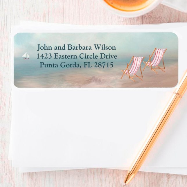  Peaceful Seascape Beach Sailboat Return Address Label (Creator Uploaded)