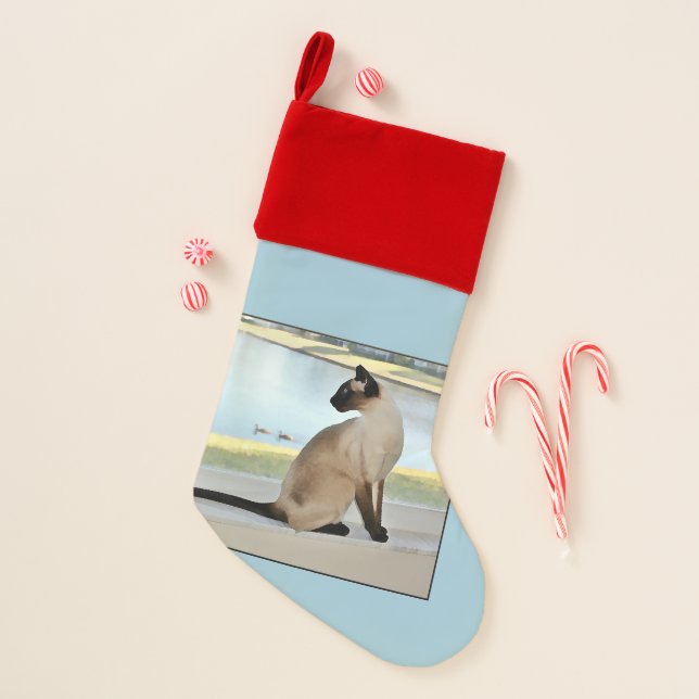 Peaceful Siamese Cat Painting Christmas Stocking (Front)